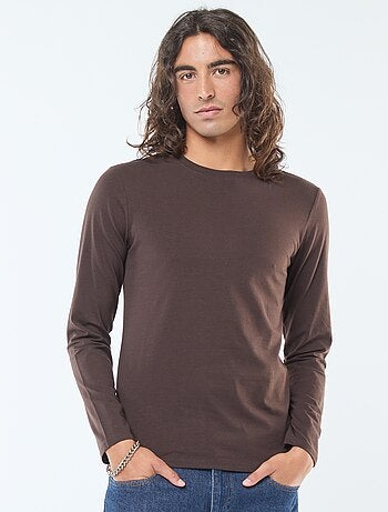 Camiseta lisa de manga larga y cuello redondo