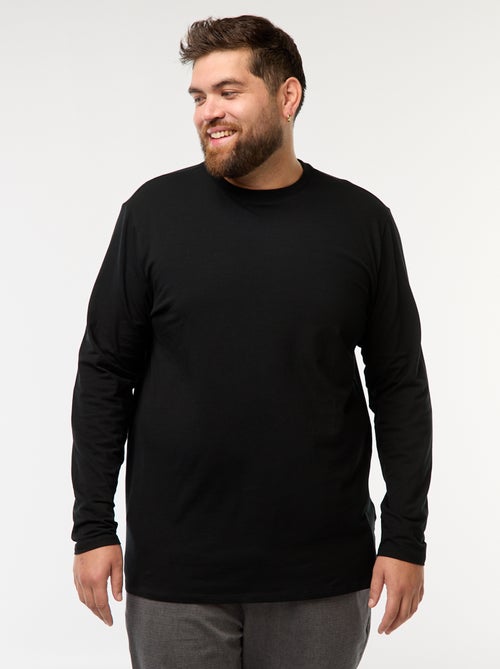 Camiseta lisa de manga larga y cuello redondo - Kiabi