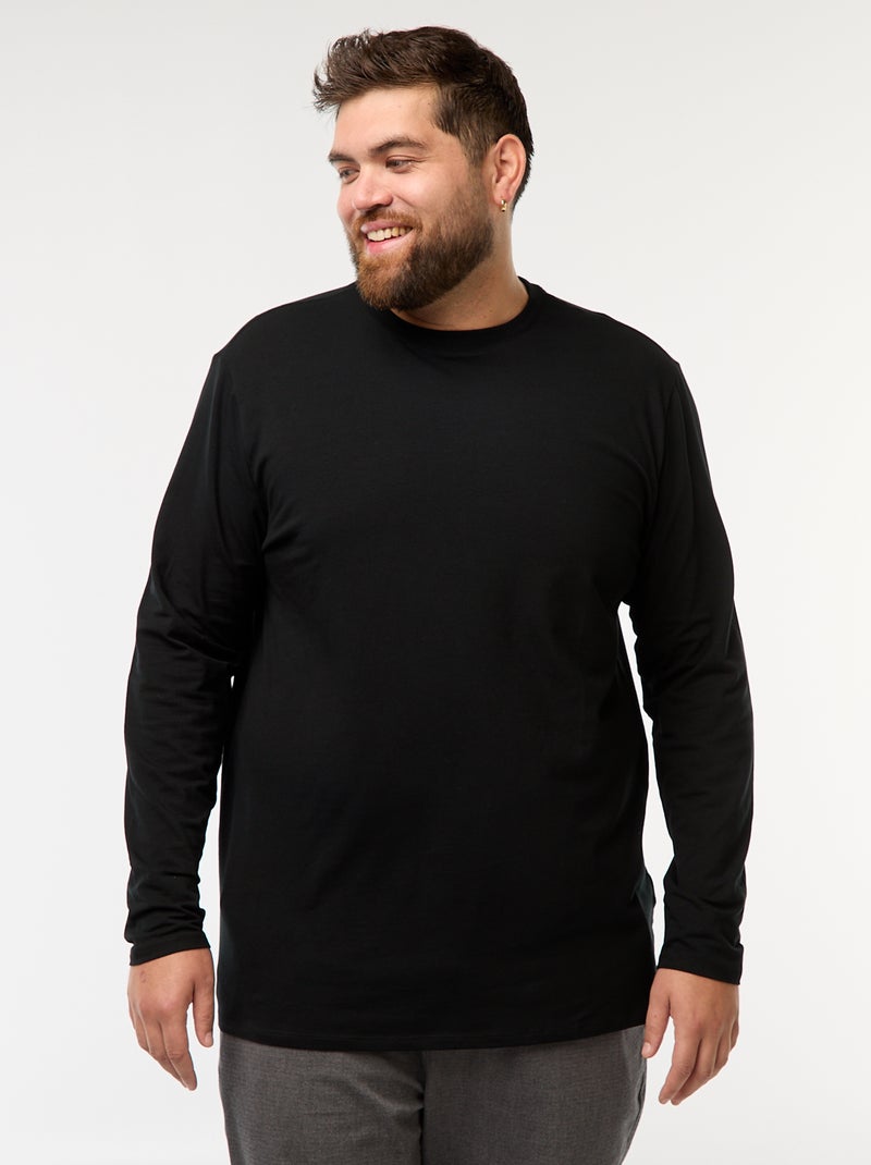 Camiseta lisa de manga larga y cuello redondo Negro Tallas