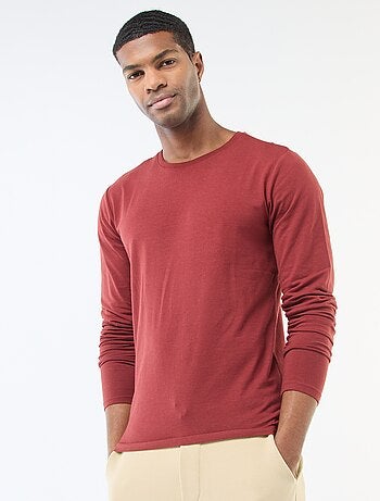 Camiseta lisa de manga larga y cuello redondo