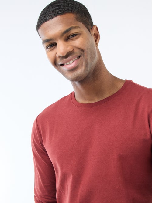 Camiseta lisa de manga larga y cuello redondo - Kiabi