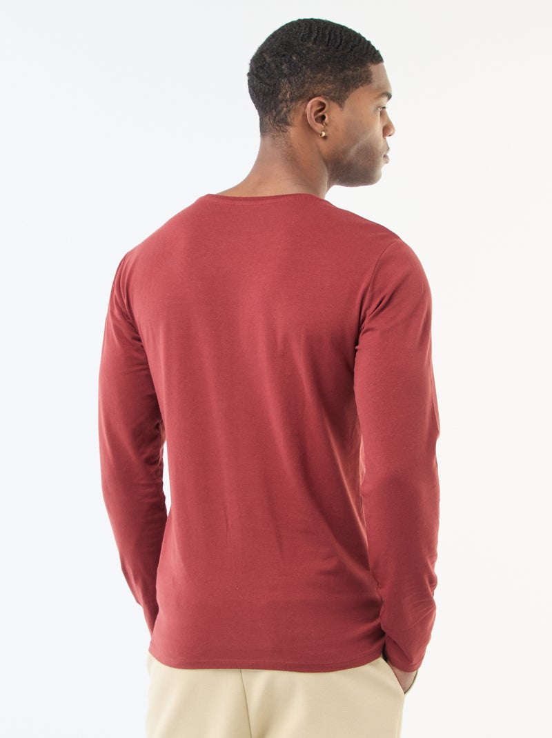 Camiseta lisa de manga larga y cuello redondo Rojo - Kiabi