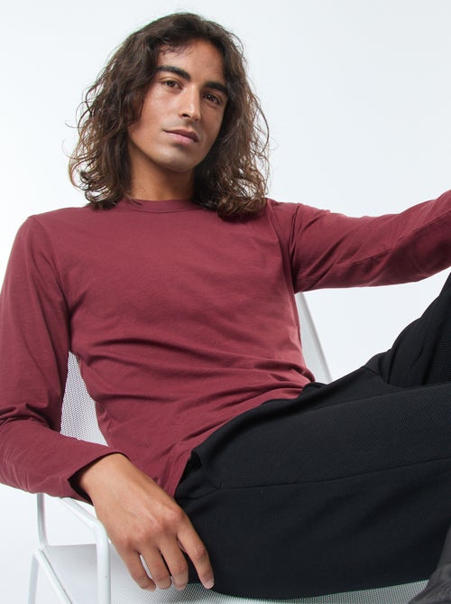 Camiseta lisa de manga larga y cuello redondo - Kiabi