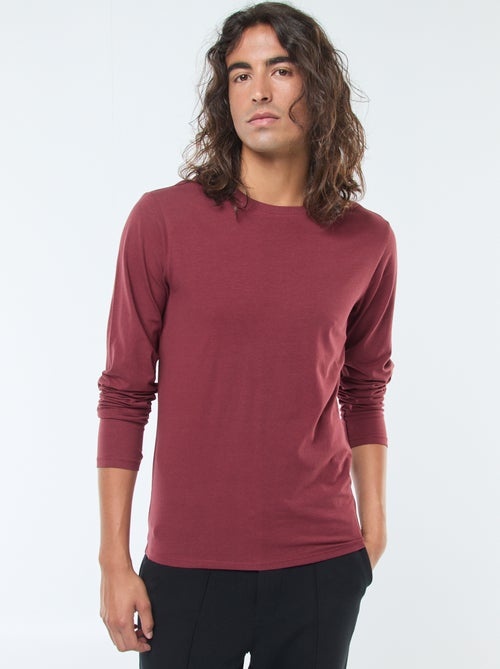 Camiseta lisa de manga larga y cuello redondo - Kiabi