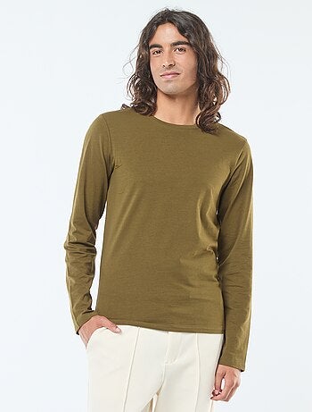 Camiseta lisa de manga larga y cuello redondo