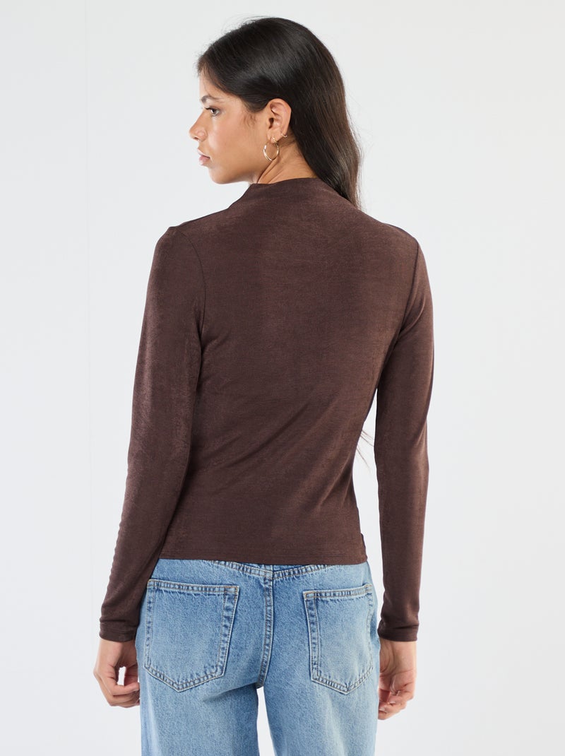 Camiseta lisa de material fluido con cuello alto Marron - Kiabi