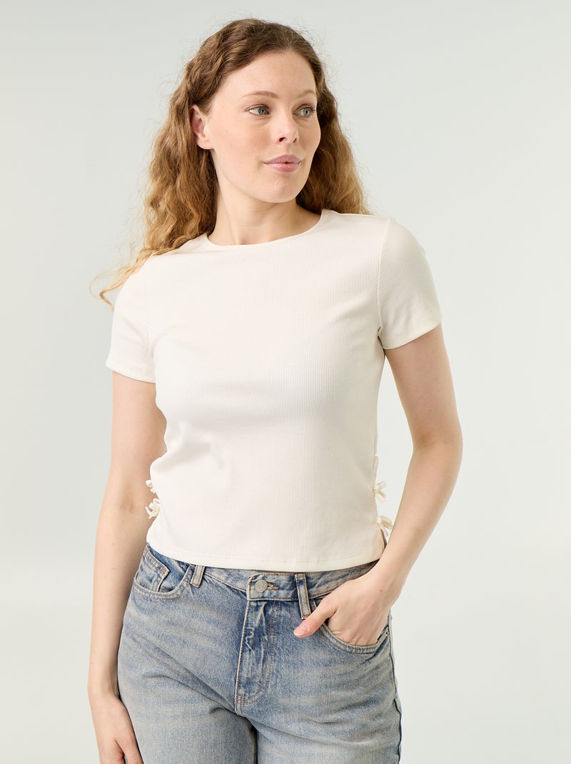 Camiseta lisa de punto acanalado Blanco - Kiabi