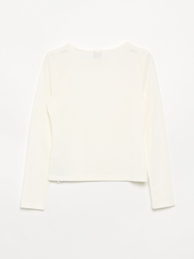 Camiseta lisa de punto acanalado con hombro abotonado Blanco - Kiabi