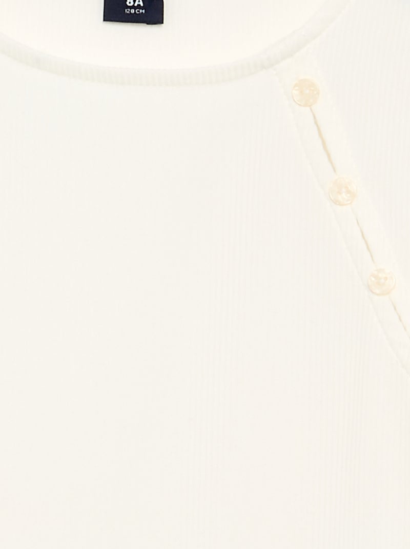 Camiseta lisa de punto acanalado con hombro abotonado Blanco - Kiabi