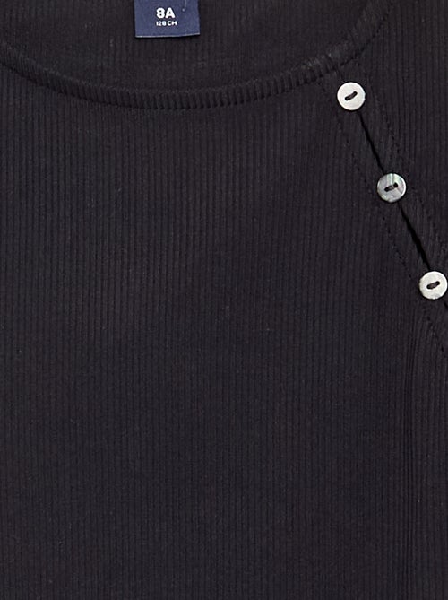 Camiseta lisa de punto acanalado con hombro abotonado - Kiabi