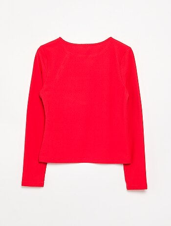 Camiseta lisa de punto acanalado con hombro abotonado