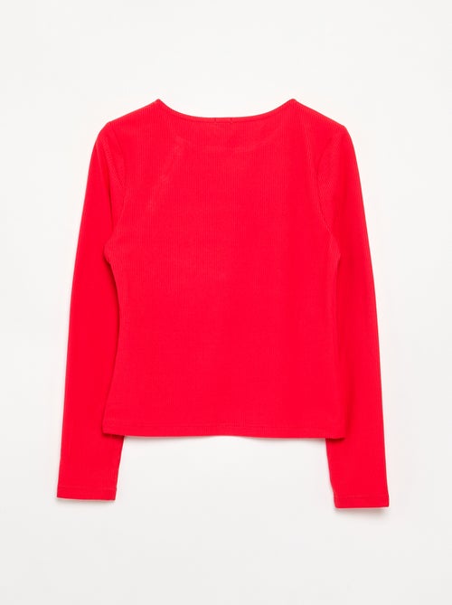 Camiseta lisa de punto acanalado con hombro abotonado - Kiabi