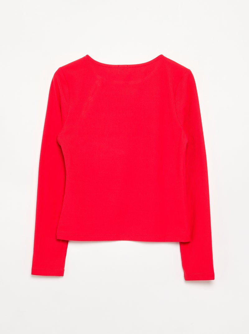 Camiseta lisa de punto acanalado con hombro abotonado Rojo - Kiabi