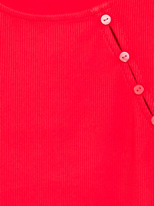Camiseta lisa de punto acanalado con hombro abotonado - Kiabi