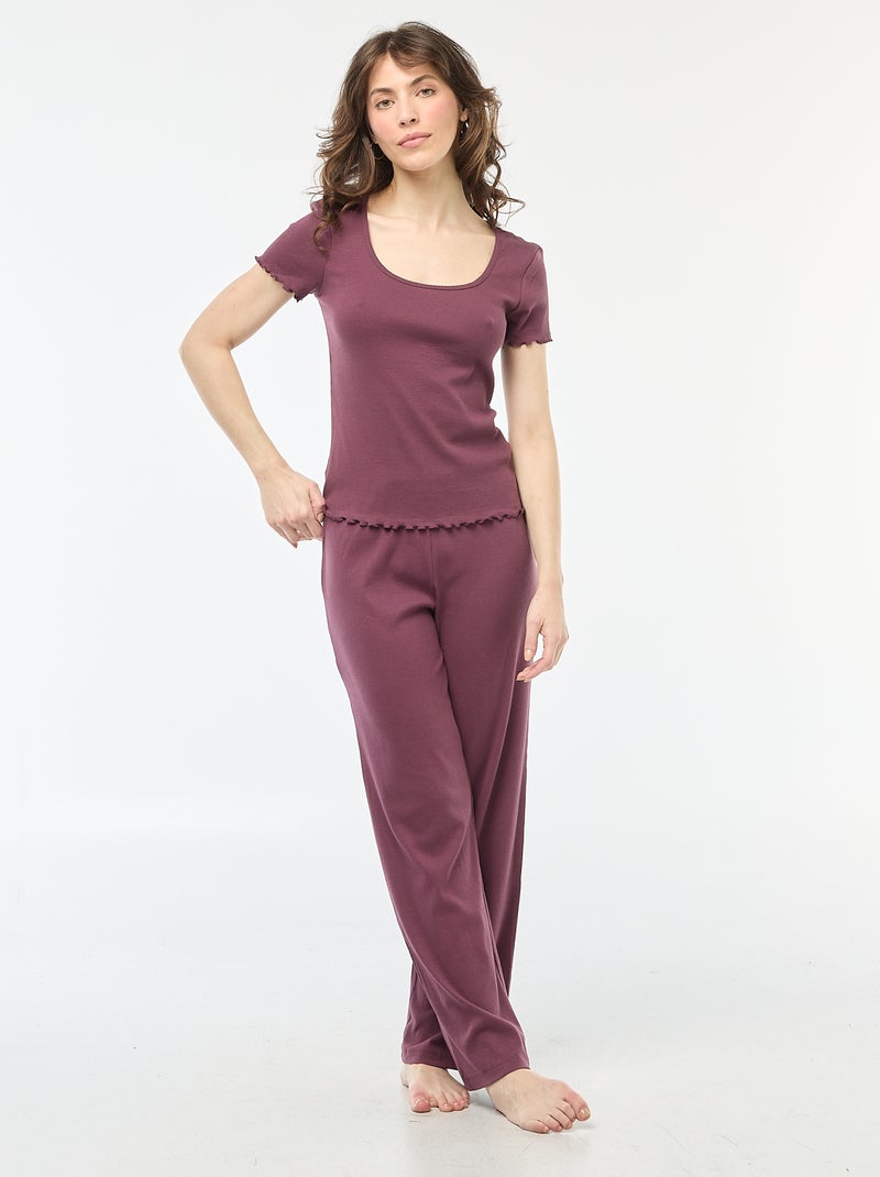 Camiseta lisa de punto acanalado de manga corta Purpura - Kiabi