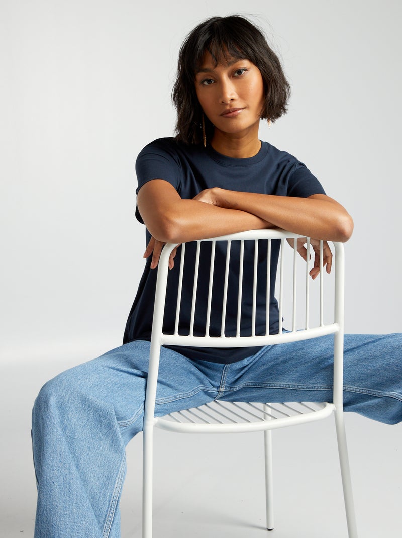 Camiseta lisa de punto azul - Kiabi