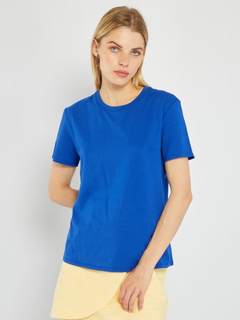 Camiseta lisa de punto azul - Kiabi