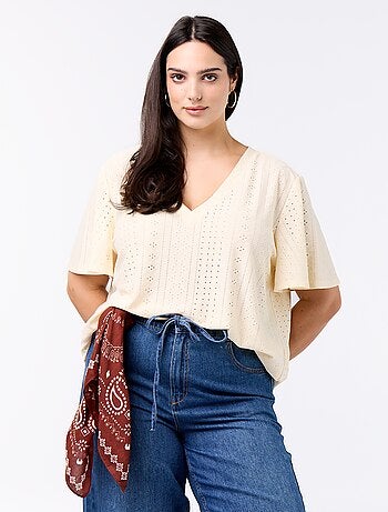 Camiseta lisa de punto calado