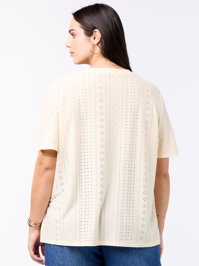 Camiseta lisa de punto calado Beige - Kiabi