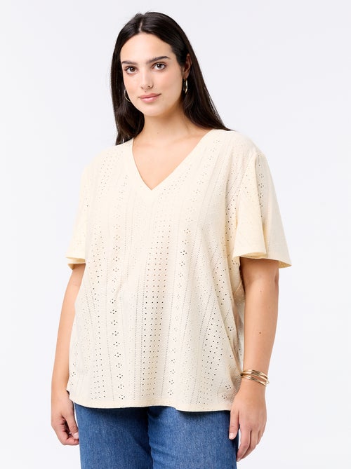 Camiseta lisa de punto calado - Kiabi