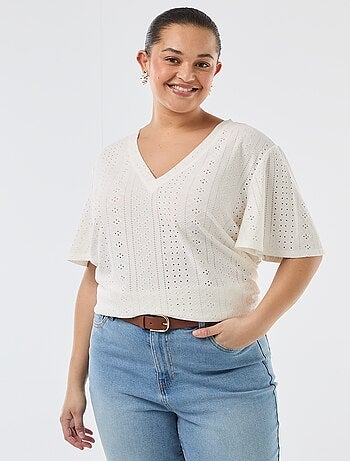 Camiseta lisa de punto calado