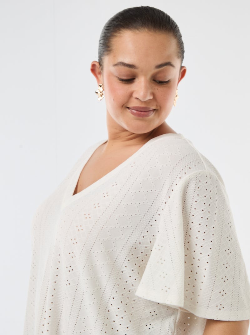Camiseta lisa de punto calado Blanco - Kiabi