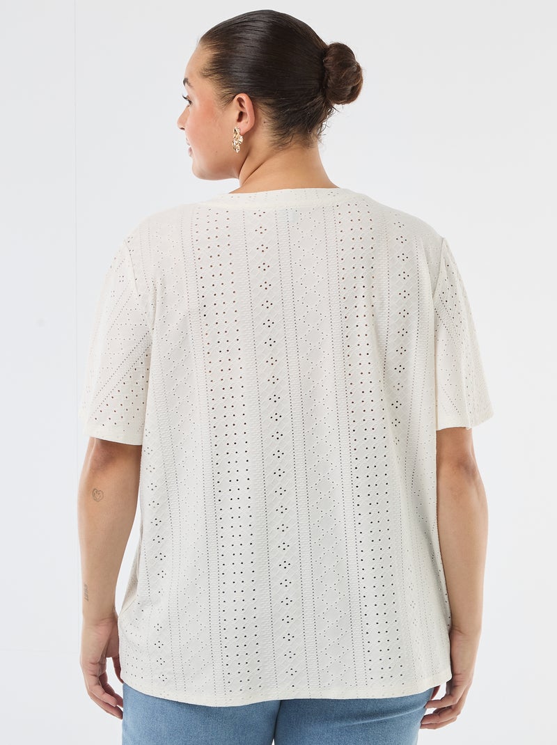 Camiseta lisa de punto calado Blanco - Kiabi