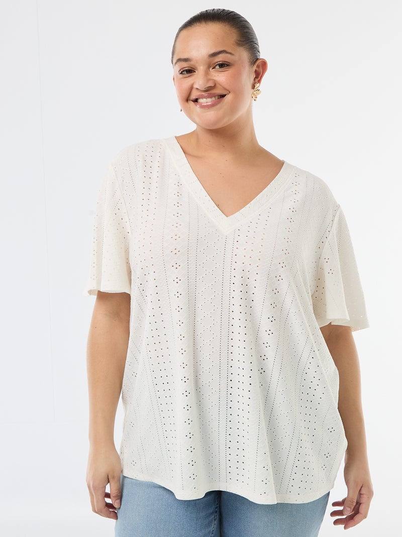 Camiseta lisa de punto calado Blanco - Kiabi