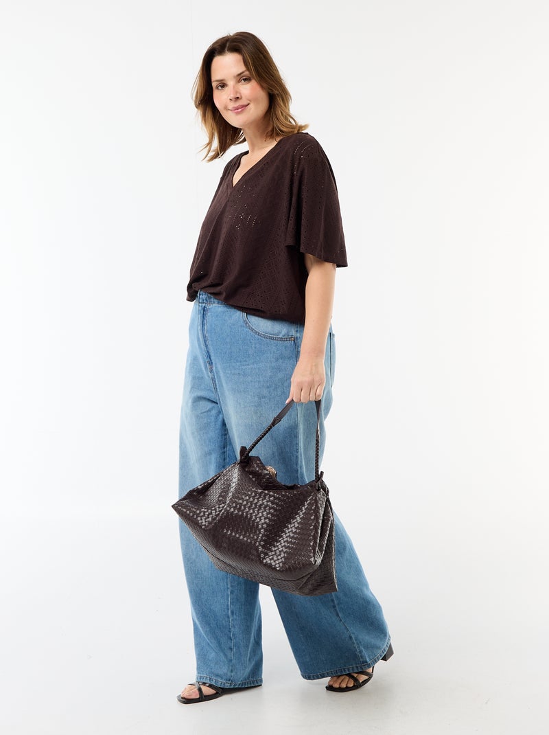 Camiseta lisa de punto calado Marron - Kiabi