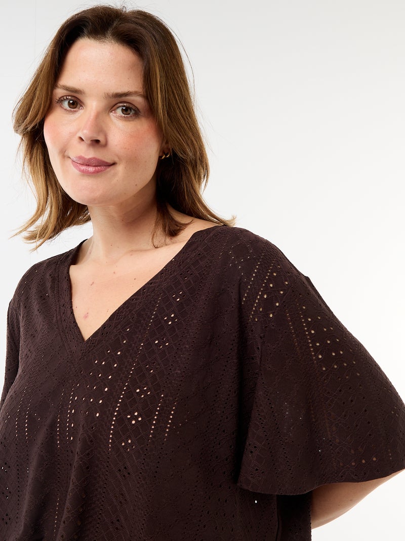 Camiseta lisa de punto calado Marron - Kiabi