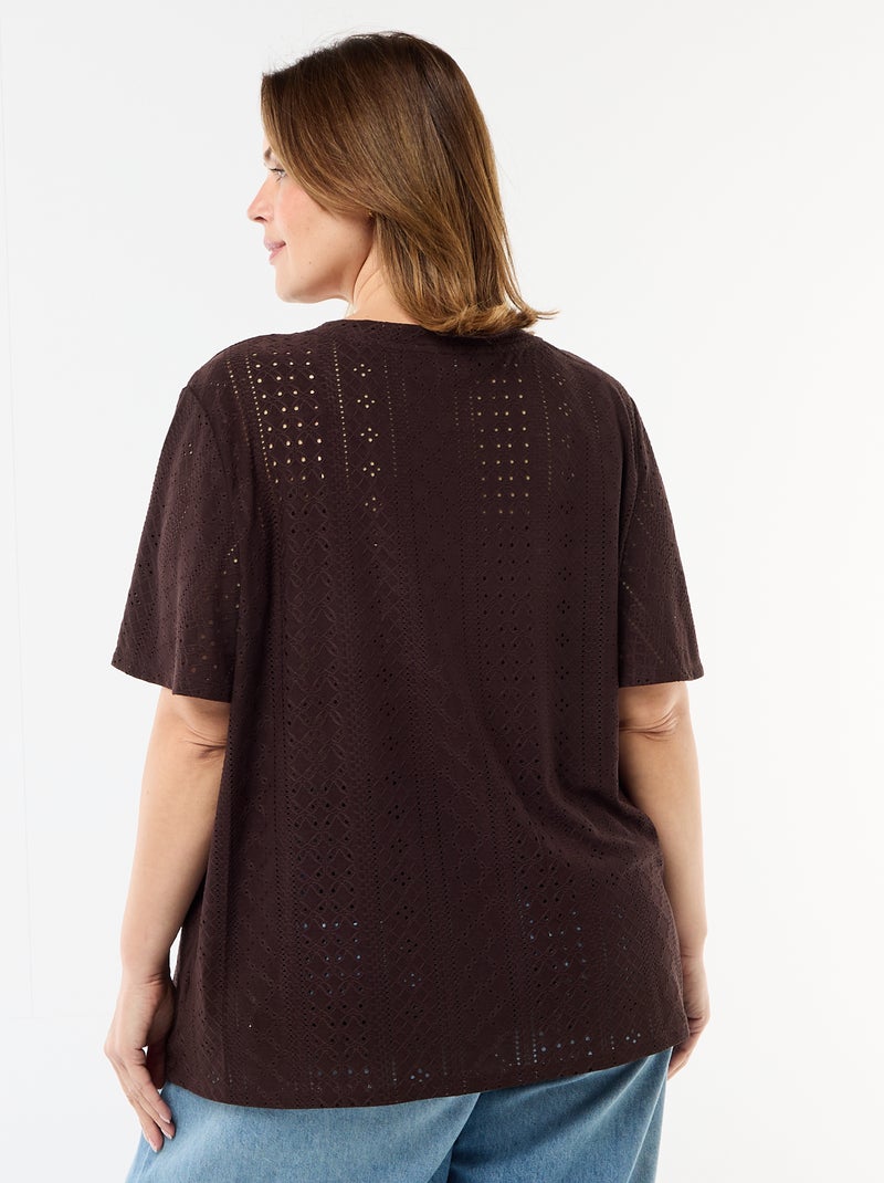 Camiseta lisa de punto calado Marron - Kiabi