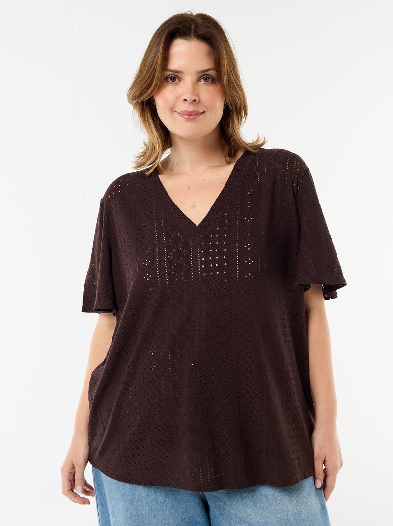 Camiseta lisa de punto calado Marron - Kiabi