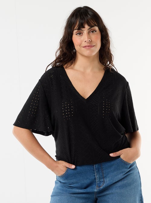 Camiseta lisa de punto calado - Kiabi