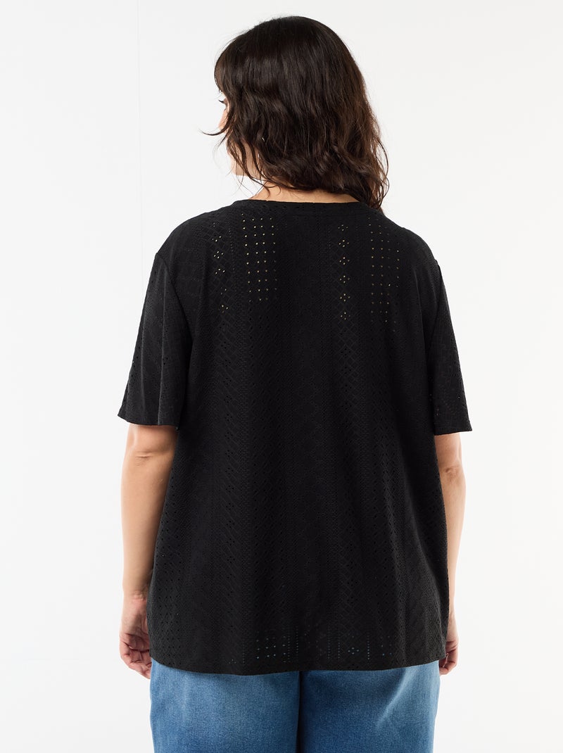 Camiseta lisa de punto calado Negro - Kiabi