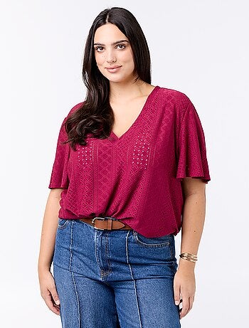 Camiseta lisa de punto calado