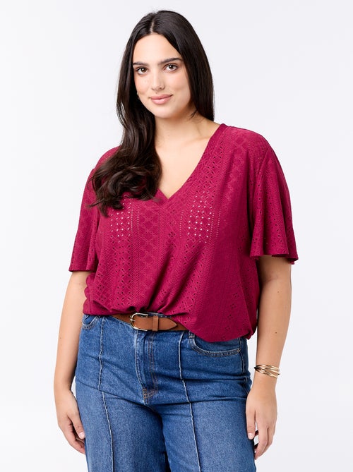 Camiseta lisa de punto calado - Kiabi