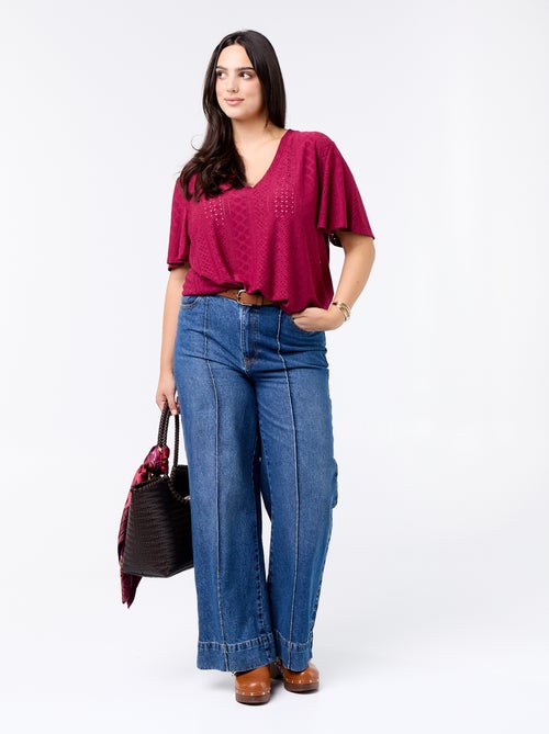 Camiseta lisa de punto calado - Kiabi