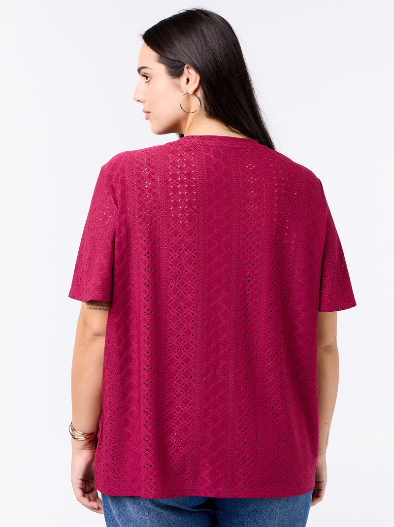 Camiseta lisa de punto calado Rojo - Kiabi