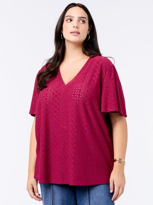 Camiseta lisa de punto calado - Kiabi