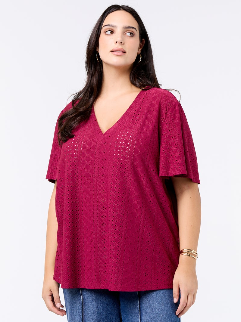 Camiseta lisa de punto calado Rojo - Kiabi