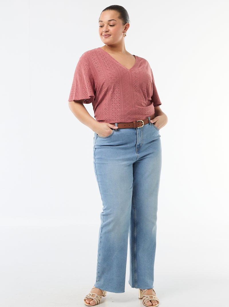 Camiseta lisa de punto calado Rosa - Kiabi