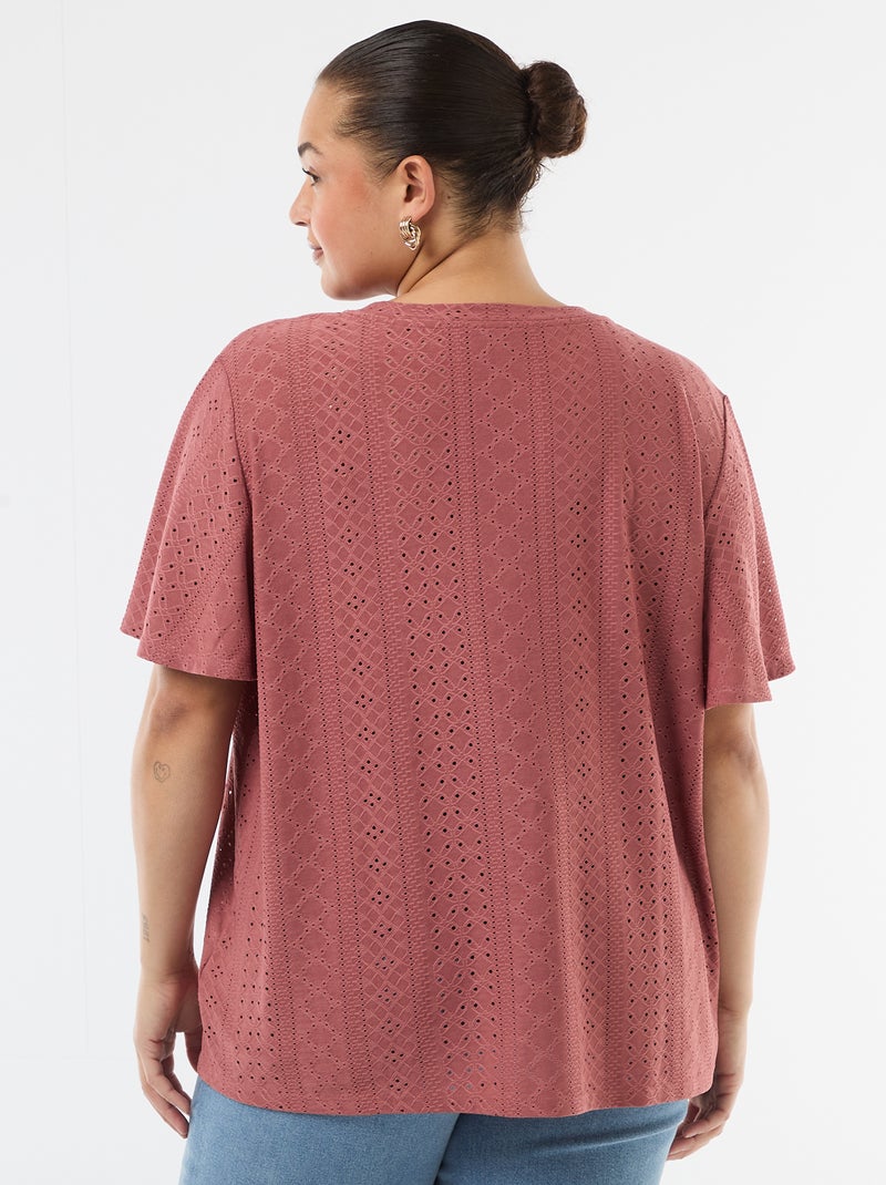 Camiseta lisa de punto calado Rosa - Kiabi