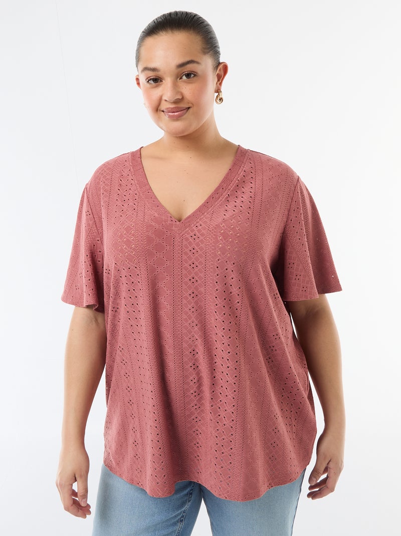 Camiseta lisa de punto calado Rosa - Kiabi