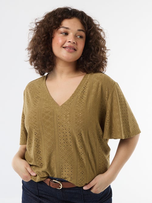 Camiseta lisa de punto calado - Kiabi