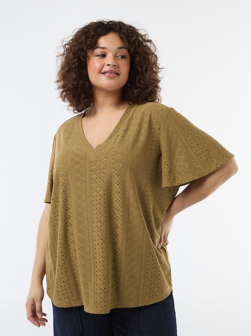 Camiseta lisa de punto calado - Kiabi