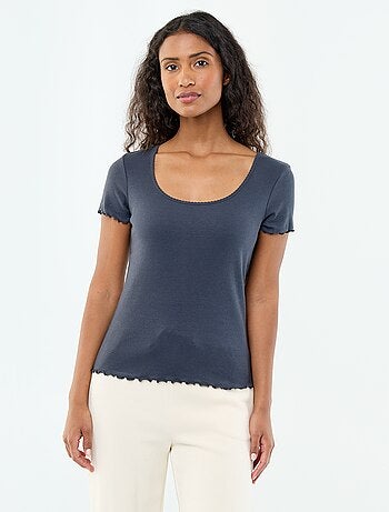 Camiseta lisa de punto canalé de manga corta