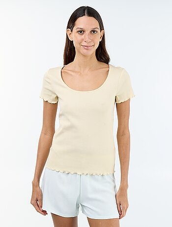 Camiseta lisa de punto canalé de manga corta