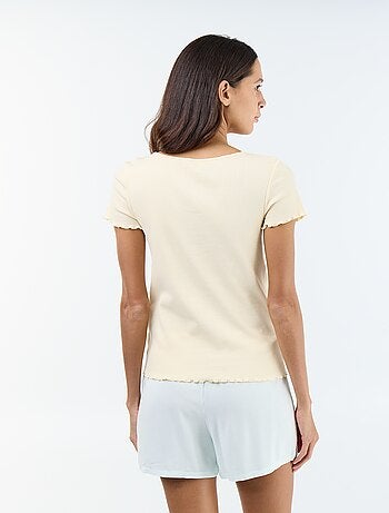 Camiseta lisa de punto canalé de manga corta