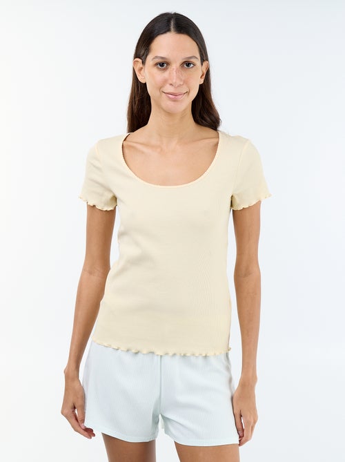 Camiseta lisa de punto canalé de manga corta - Kiabi