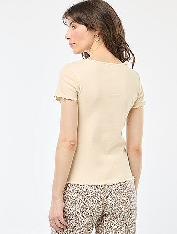 Camiseta lisa de punto canalé de manga corta